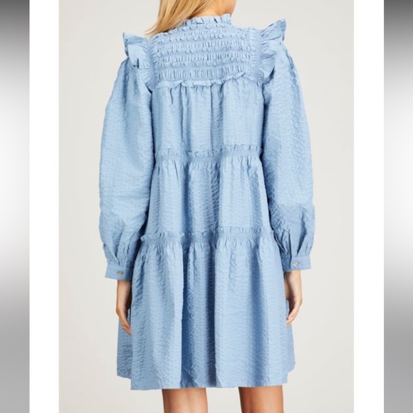 Sea Blue Sevyn Solid Seersucker Long Sleeve Button Dress - Picture 2 of 7